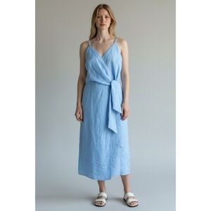 Reiss Blue Esme Sleeveless Linen Midi Dress Women's 12 Resortwear Coastal Beach